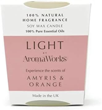 Aromaworks Light Range Amyris ונר כתום | יוצר אווירה משפרת רגועה | מספק תחושת אושר | מבושל באופן